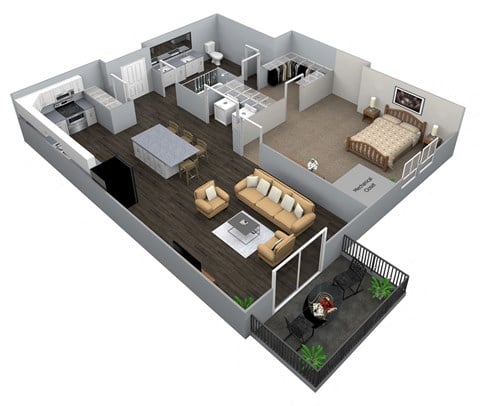 Floor plan for 1 bed, 1 bath, 919 sqft