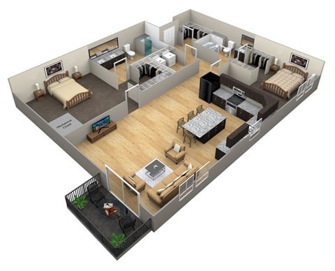 Floor plan for 2 beds, 2 baths, 1382 sqft