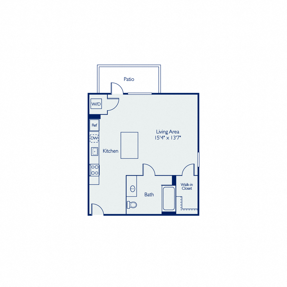 Floor plan for studio, 1 bath, 530 sqft