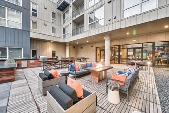 Courtyard with barbecue grills and seating