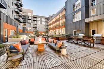 The plaza with fire pits