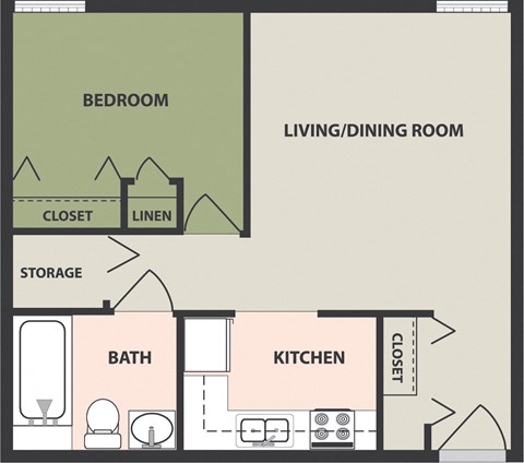 Floor plan for 1 bed, 1 bath