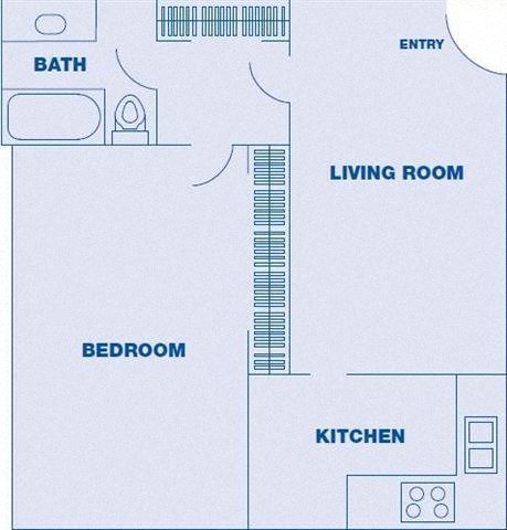 Floor plan for 1 bed, 1 bath, 700 sqft