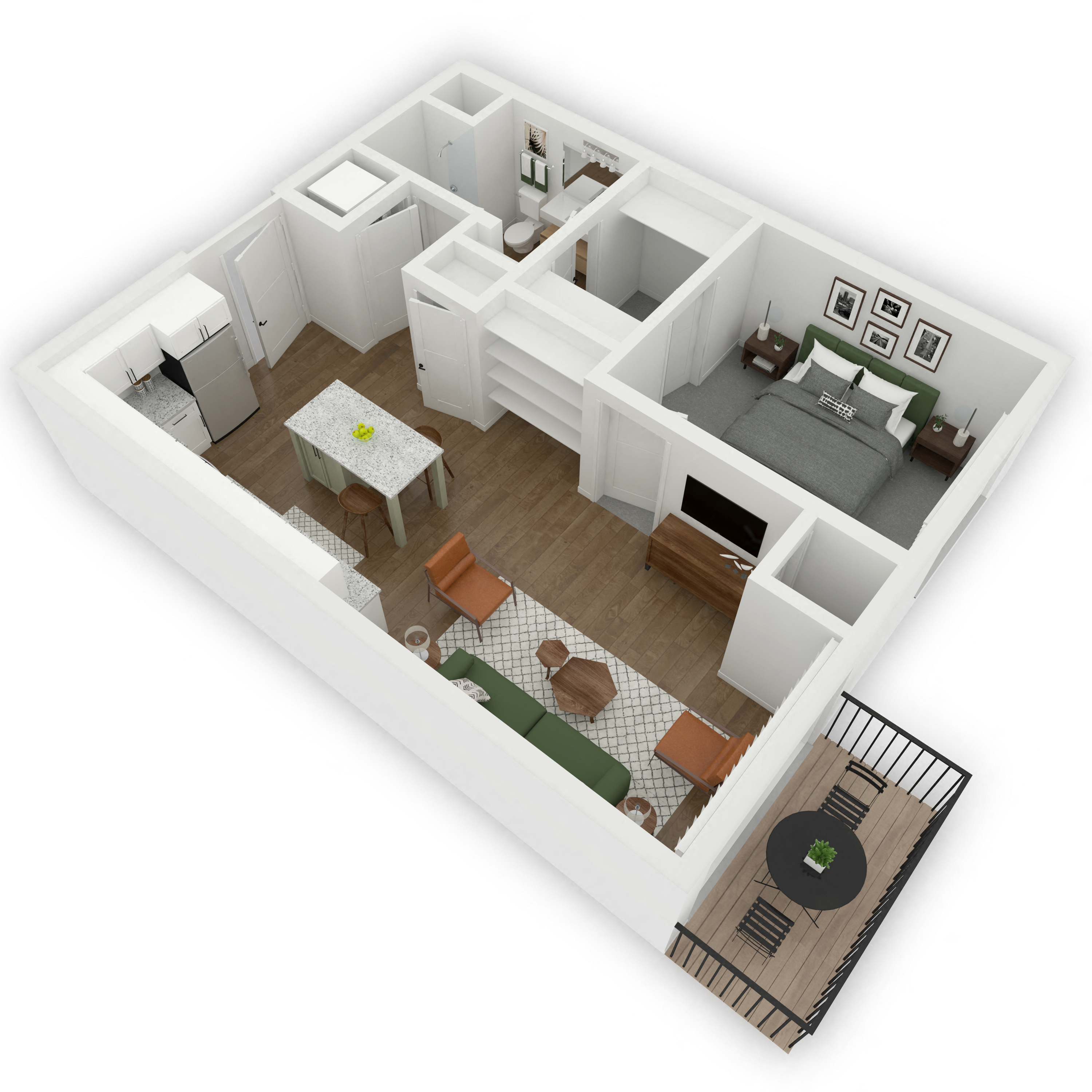 Floor plan for 1 bed, 1 bath, 761 sqft