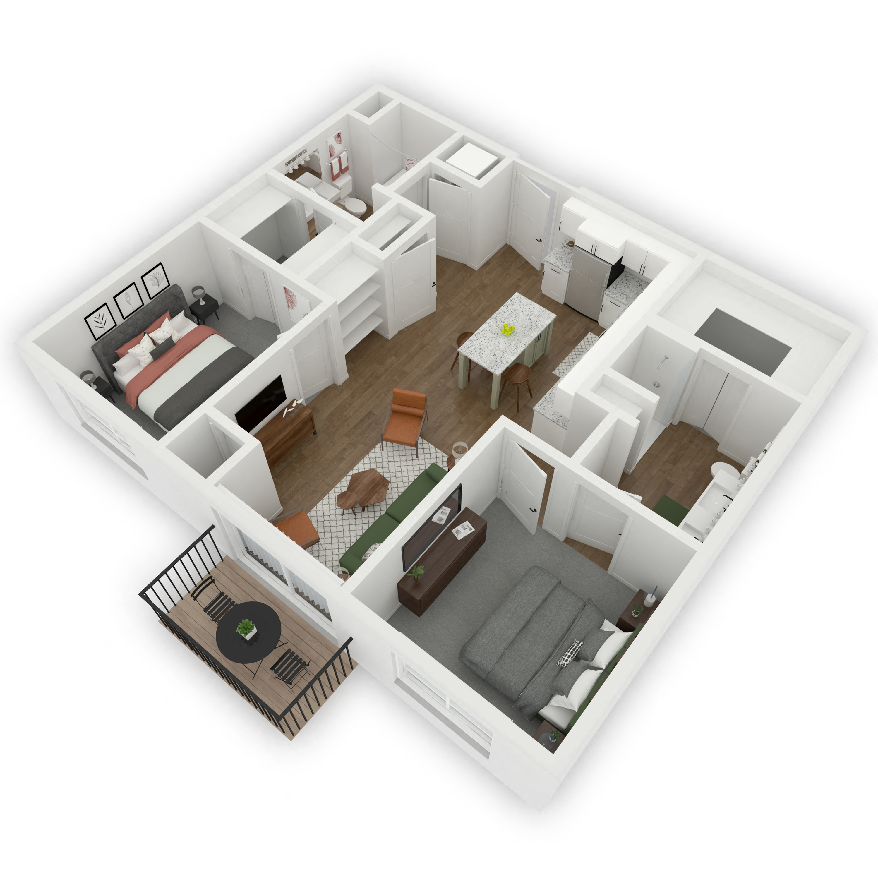 Floor plan for 2 beds, 2 baths, 1106 sqft