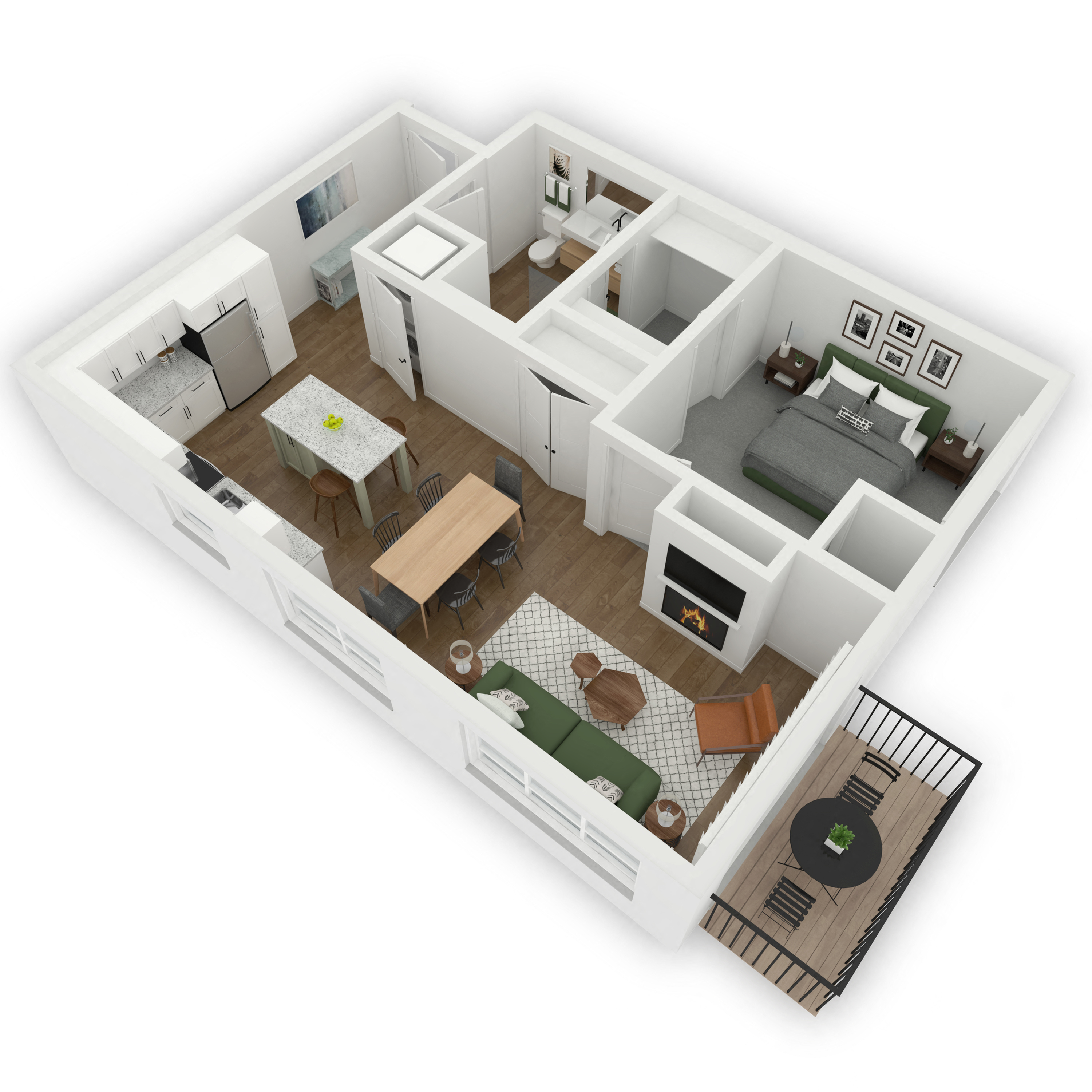 Floor plan for 1 bed, 1 bath, 851 sqft