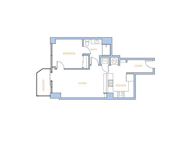 Floor plan for 1 bed, 1 bath, 712 sqft