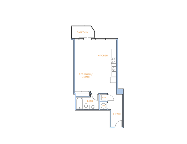 Floor plan for studio, 1 bath, 691 sqft