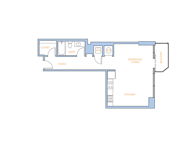 Floor plan for studio, 1 bath, 657 sqft