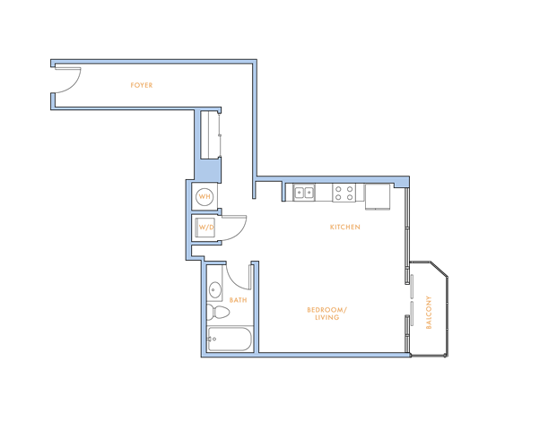 Floor plan for studio, 1 bath, 656 sqft