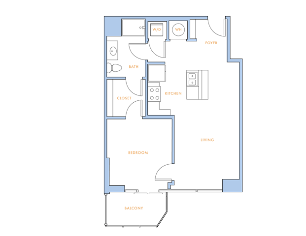 Floor plan for 1 bed, 1 bath, 678 sqft