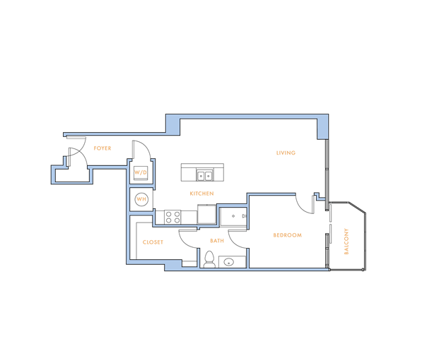Floor plan for 1 bed, 1 bath, 751 sqft