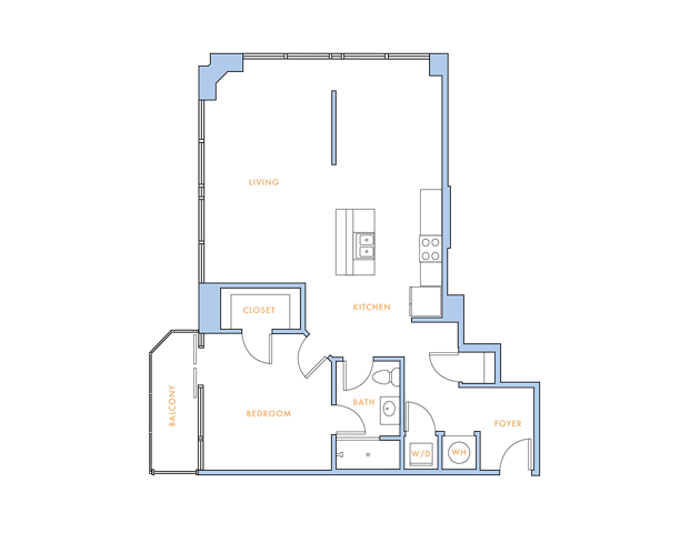 Floor plan for 1 bed, 1 bath, 1017 sqft