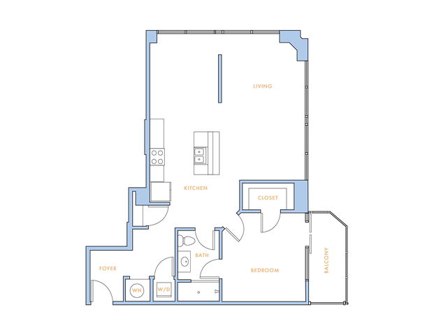 Floor plan for 1 bed, 1 bath, 1012 sqft