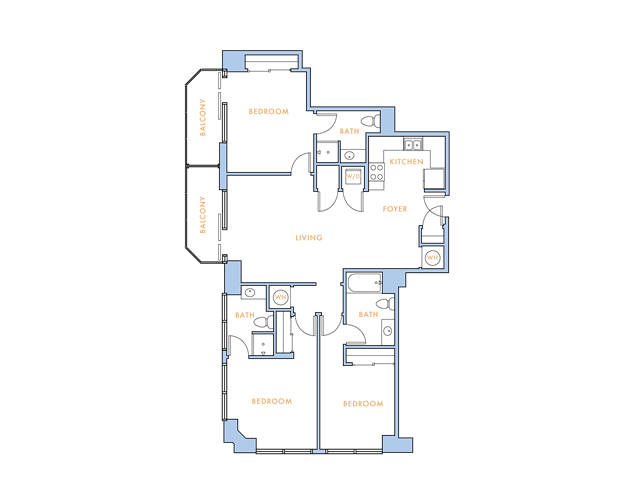 Floor plan for 3 beds, 3 baths, 1396 sqft