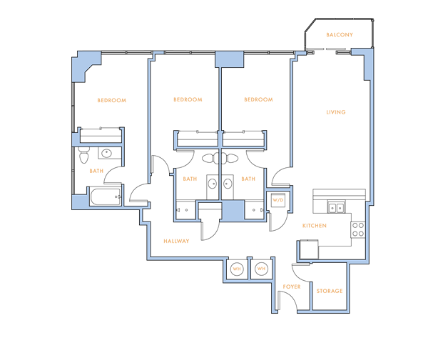 Floor plan for 3 beds, 3 baths, 1522 sqft