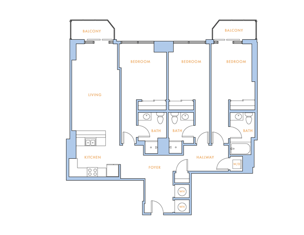 Floor plan for 3 beds, 3 baths, 1503 sqft