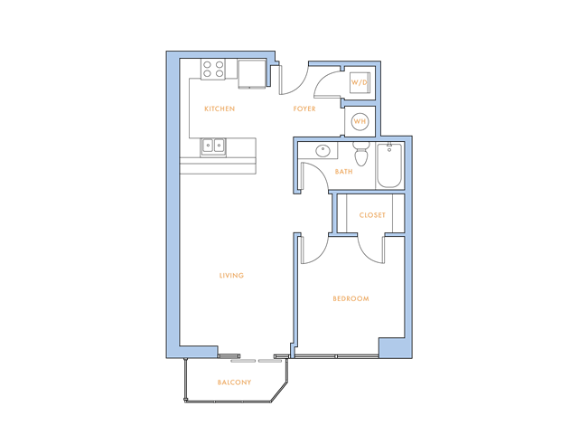 Floor plan for 1 bed, 1 bath, 726 sqft