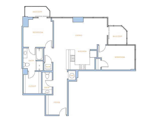 Floor plan for 2 beds, 1.5 baths, 1193 sqft