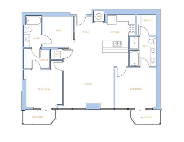 Floor plan for 2 beds, 2 baths, 1314 sqft