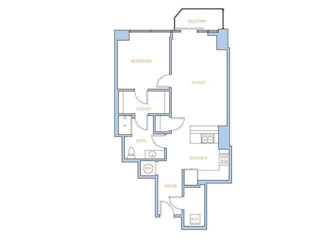 Floor plan for 1 bed, 1 bath, 830 sqft