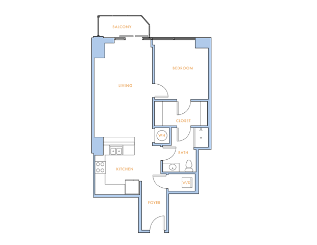Floor plan for 1 bed, 1 bath, 778 sqft
