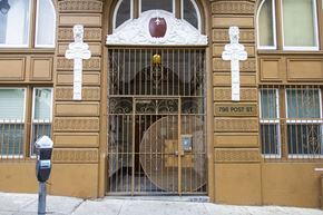San Francisco apartment for rent - A building with a large gate and a sign that says 798 Post St.