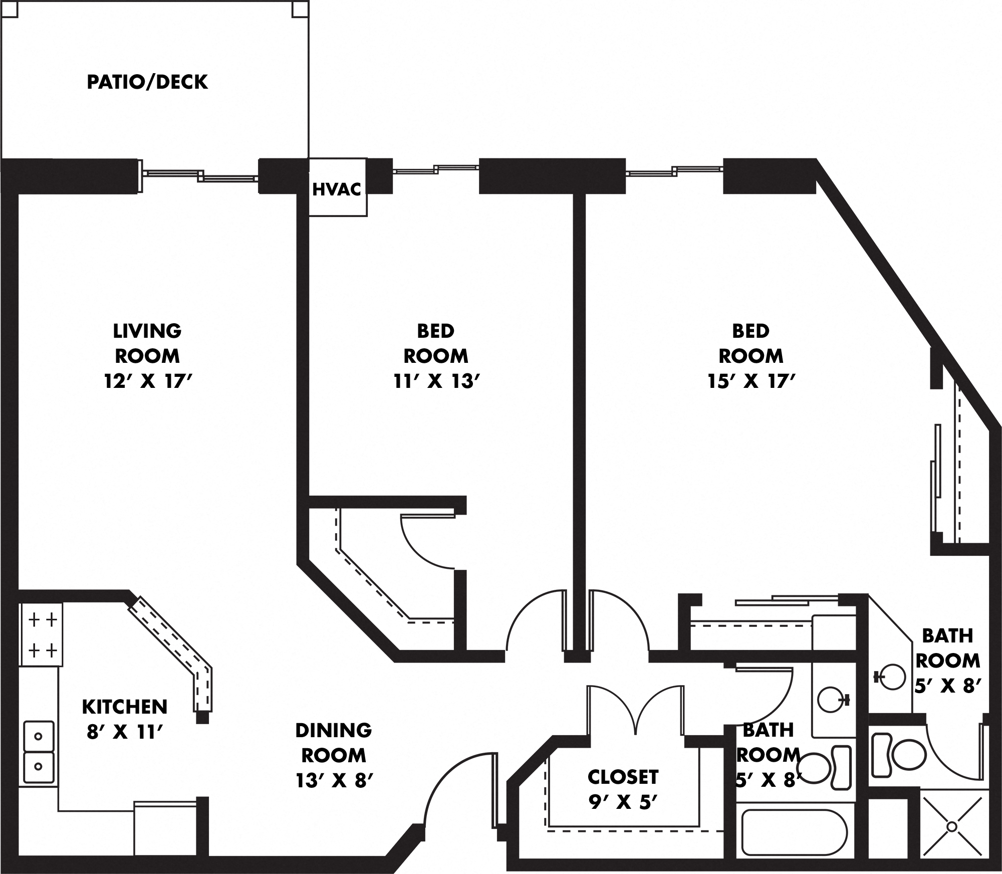 Floor plan for 2 beds, 2 baths, 1190 sqft