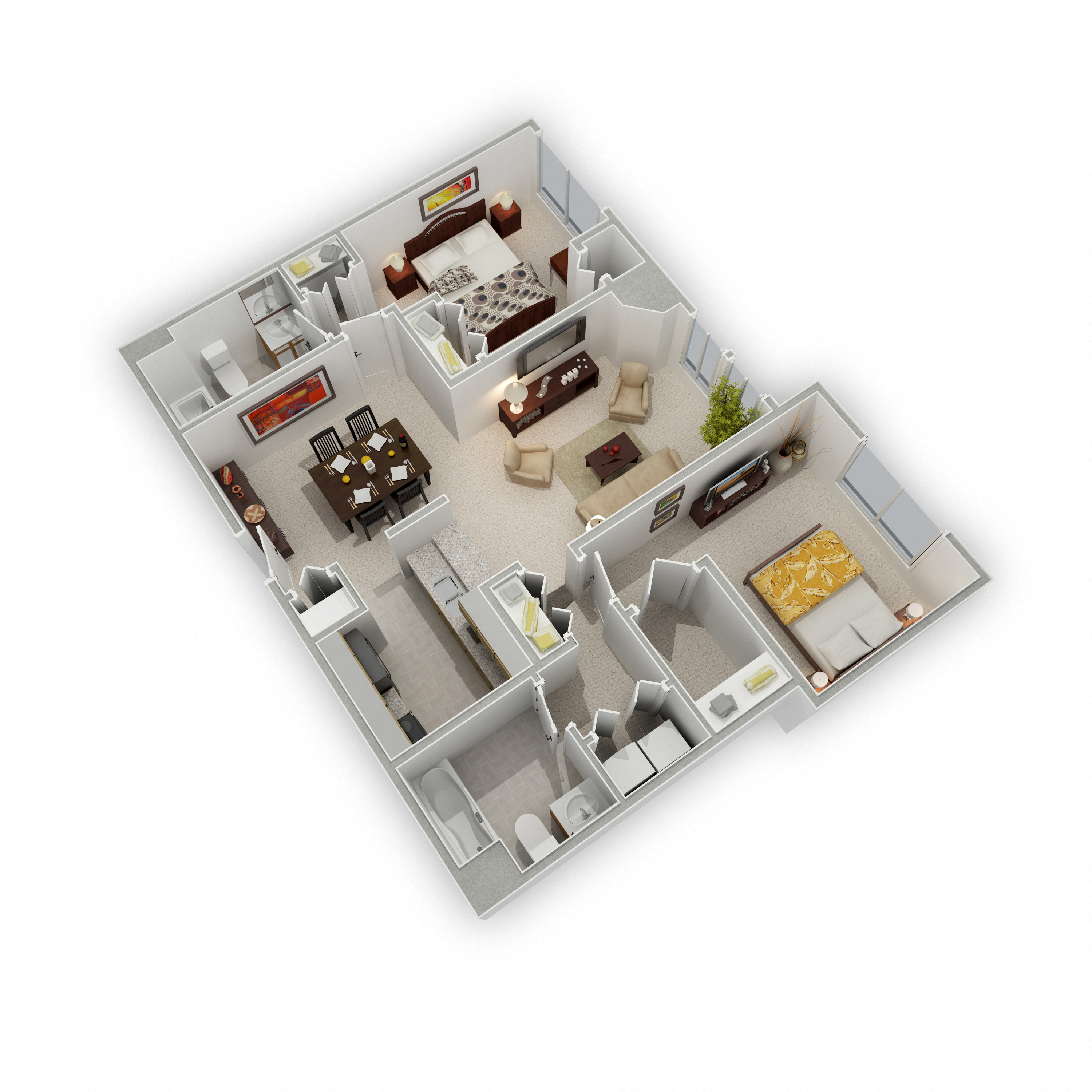 Floor plan for 2 beds, 2 baths, 1015 sqft