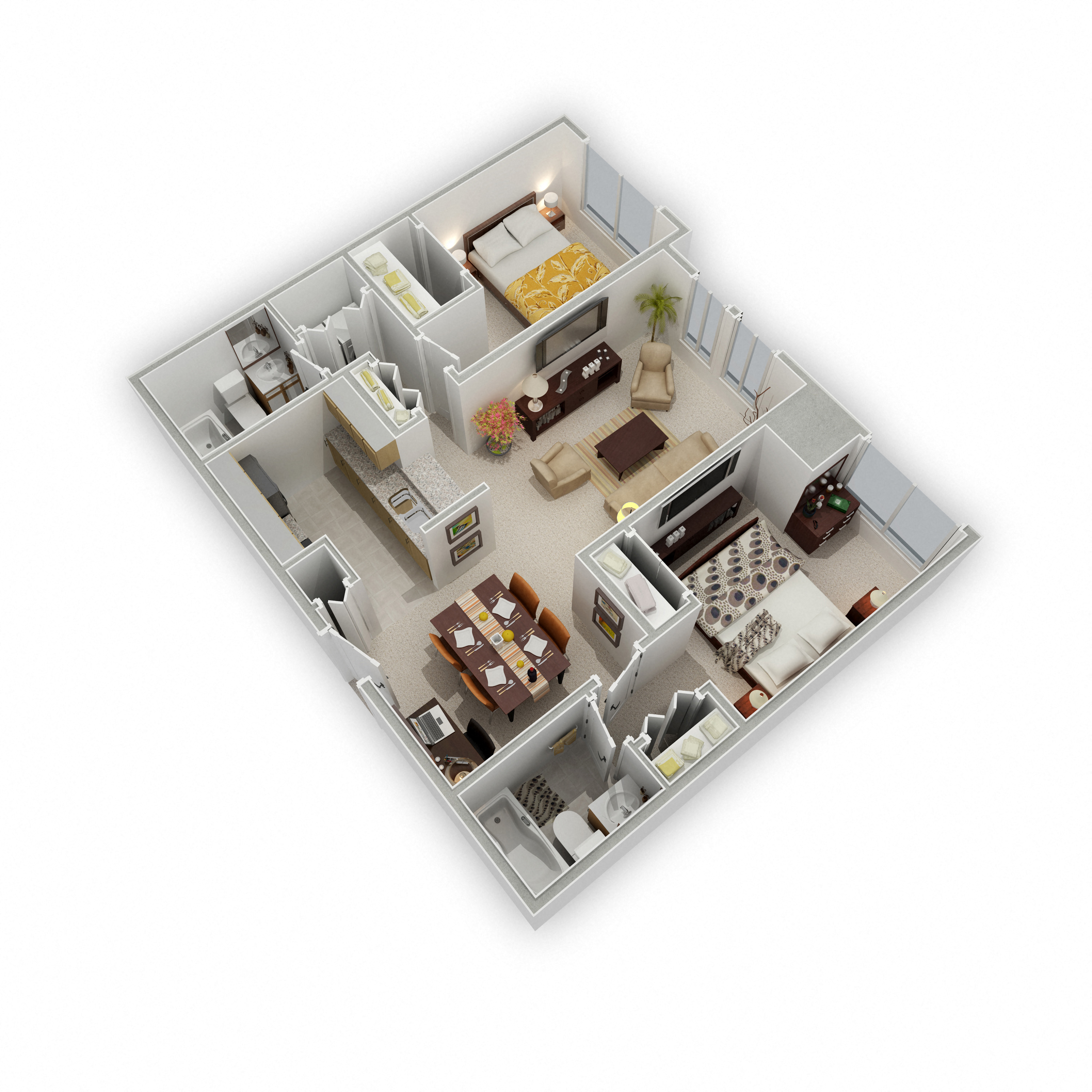 Floor plan for 2 beds, 2 baths, 1005 sqft