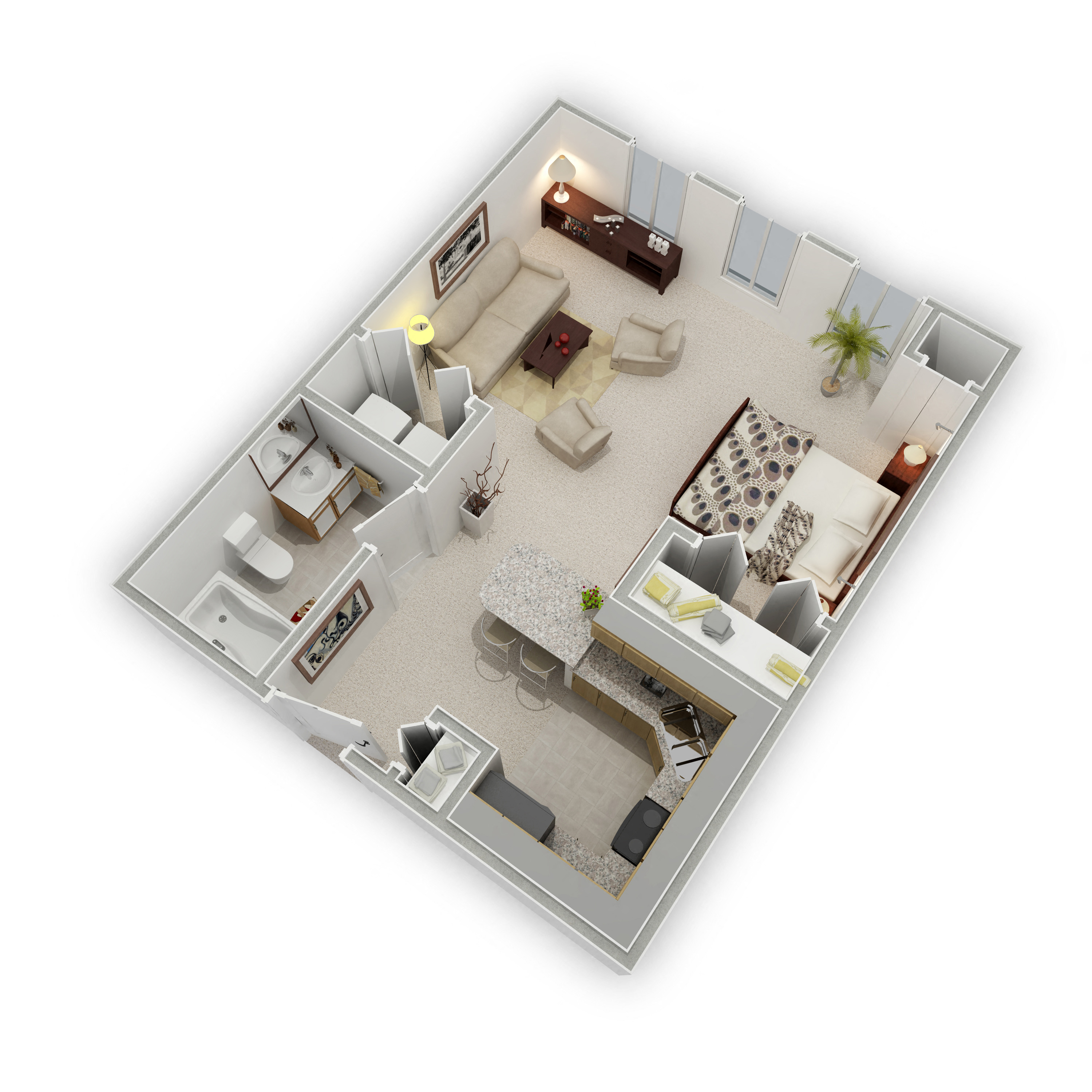 Floor plan for studio, 1 bath, 505 sqft