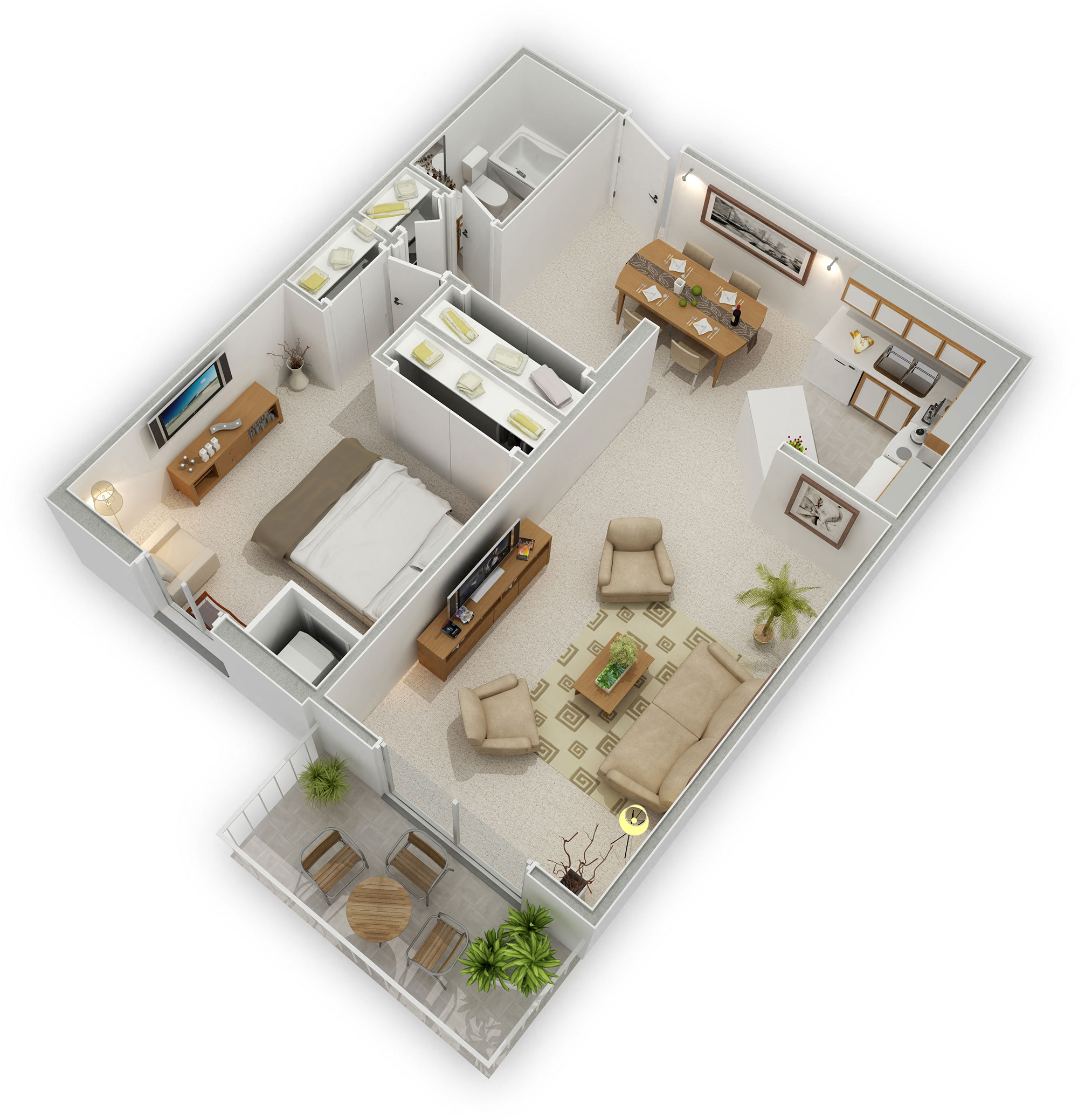 Floor plan for 1 bed, 1 bath, 754 sqft