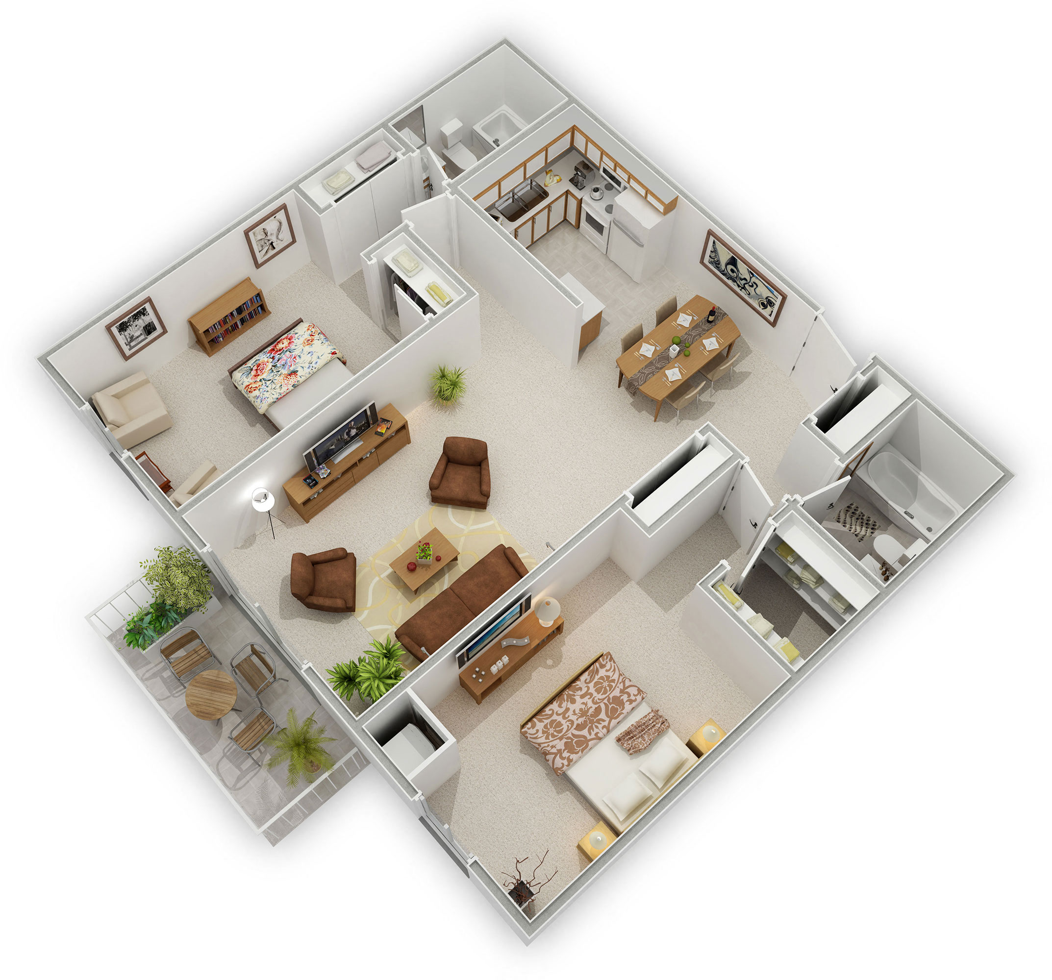 Floor plan for 2 beds, 2 baths, 986 sqft
