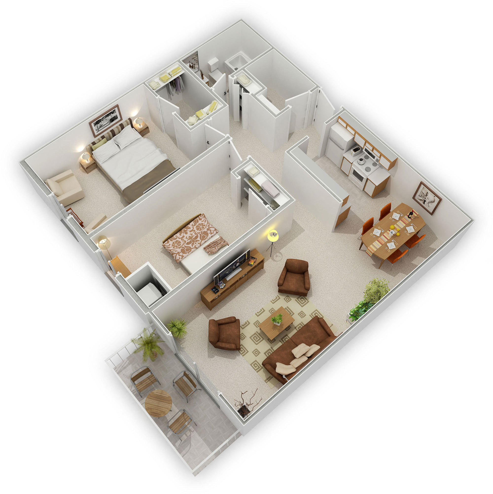 Floor plan for 2 beds, 1 bath, 986 sqft