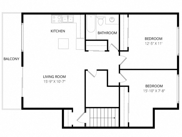 Floor plan for 2 beds, 1 bath, 860 sqft
