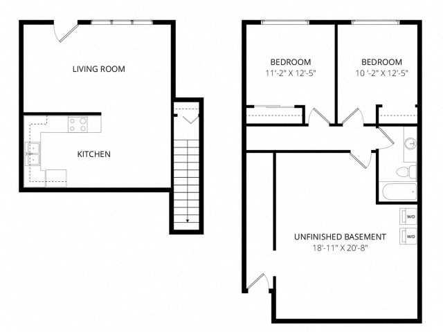 Floor plan for 2 beds, 1 bath, 1375 sqft