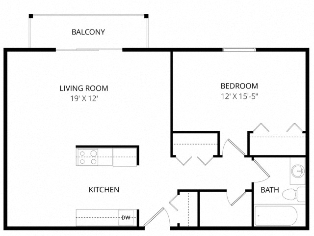 Floor plan for 1 bed, 1 bath, 900 sqft