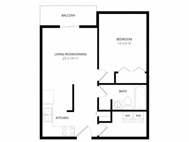 Floor plan for 1 bed, 1 bath, 575 sqft