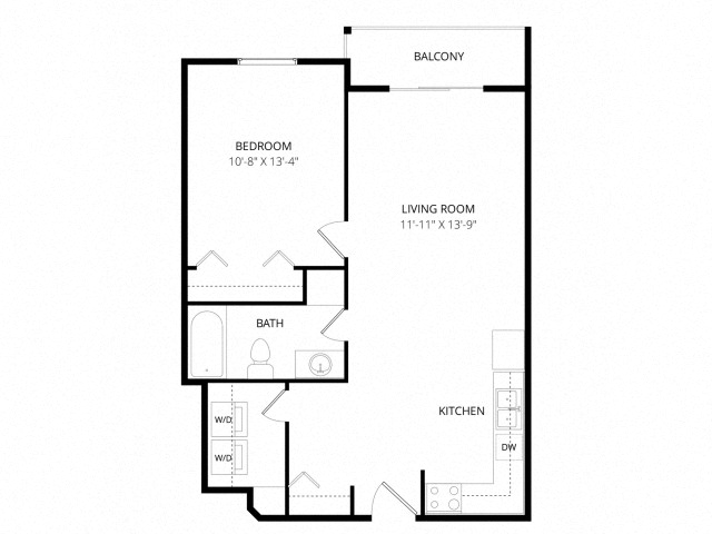 Floor plan for 1 bed, 1 bath, 612 sqft