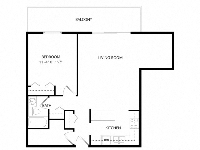 Floor plan for 1 bed, 1 bath, 757 sqft