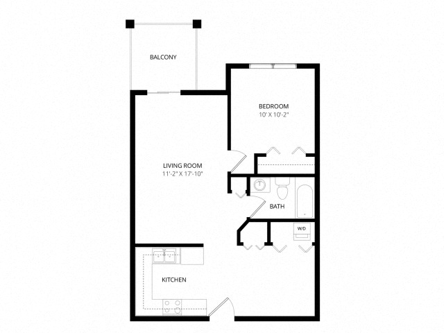 Floor plan for 1 bed, 1 bath, 646 sqft