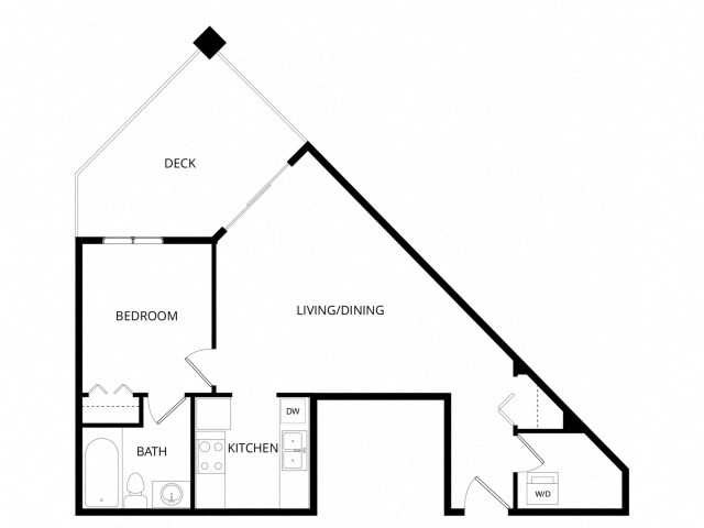 Floor plan for 1 bed, 1 bath, 542 sqft