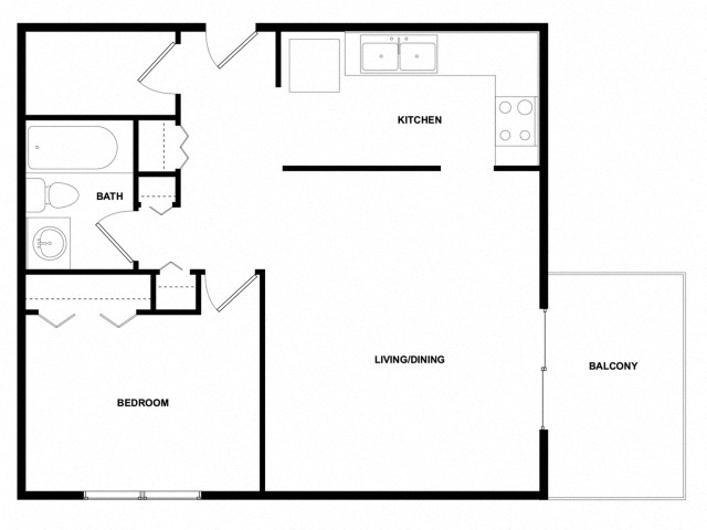Floor plan for 1 bed, 1 bath, 717 sqft