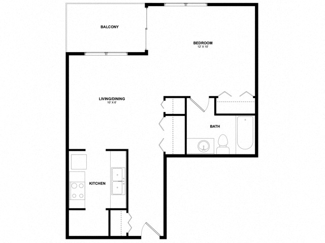 Floor plan for studio, 1 bath, 464 sqft