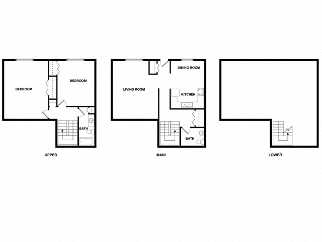 Floor plan for 2 beds, 1 bath, 905 sqft