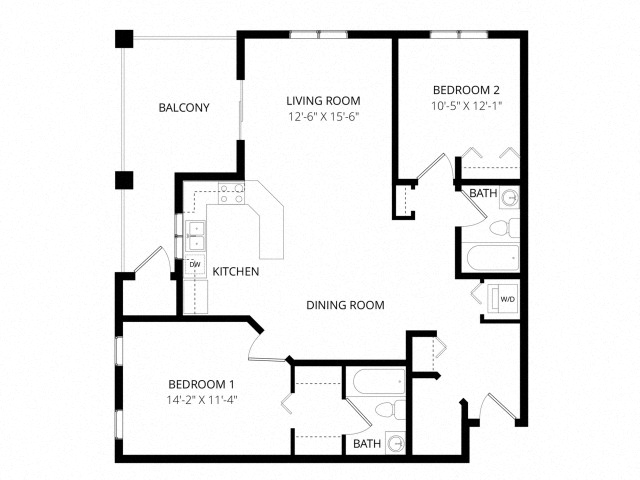 Floor plan for 2 beds, 2 baths, 1050 sqft