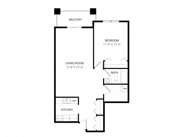 Floor plan for 1 bed, 1 bath, 772 sqft