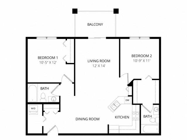Floor plan for 2 beds, 2 baths, 900 sqft