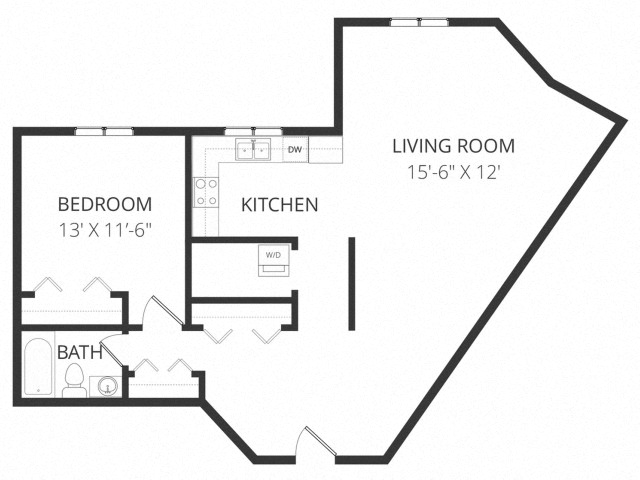 Floor plan for 1 bed, 1 bath, 1080 sqft