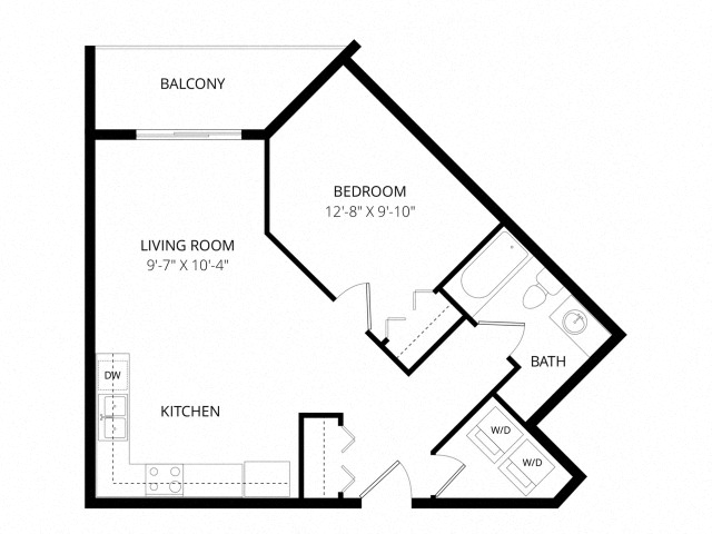 Floor plan for 1 bed, 1 bath, 740 sqft